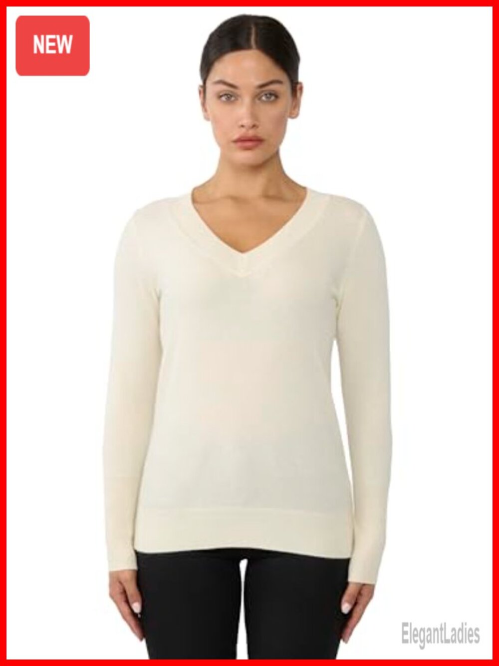 100% Pure Cashmere Long Sleeve V Neck Pullover Sweater Tight Knit